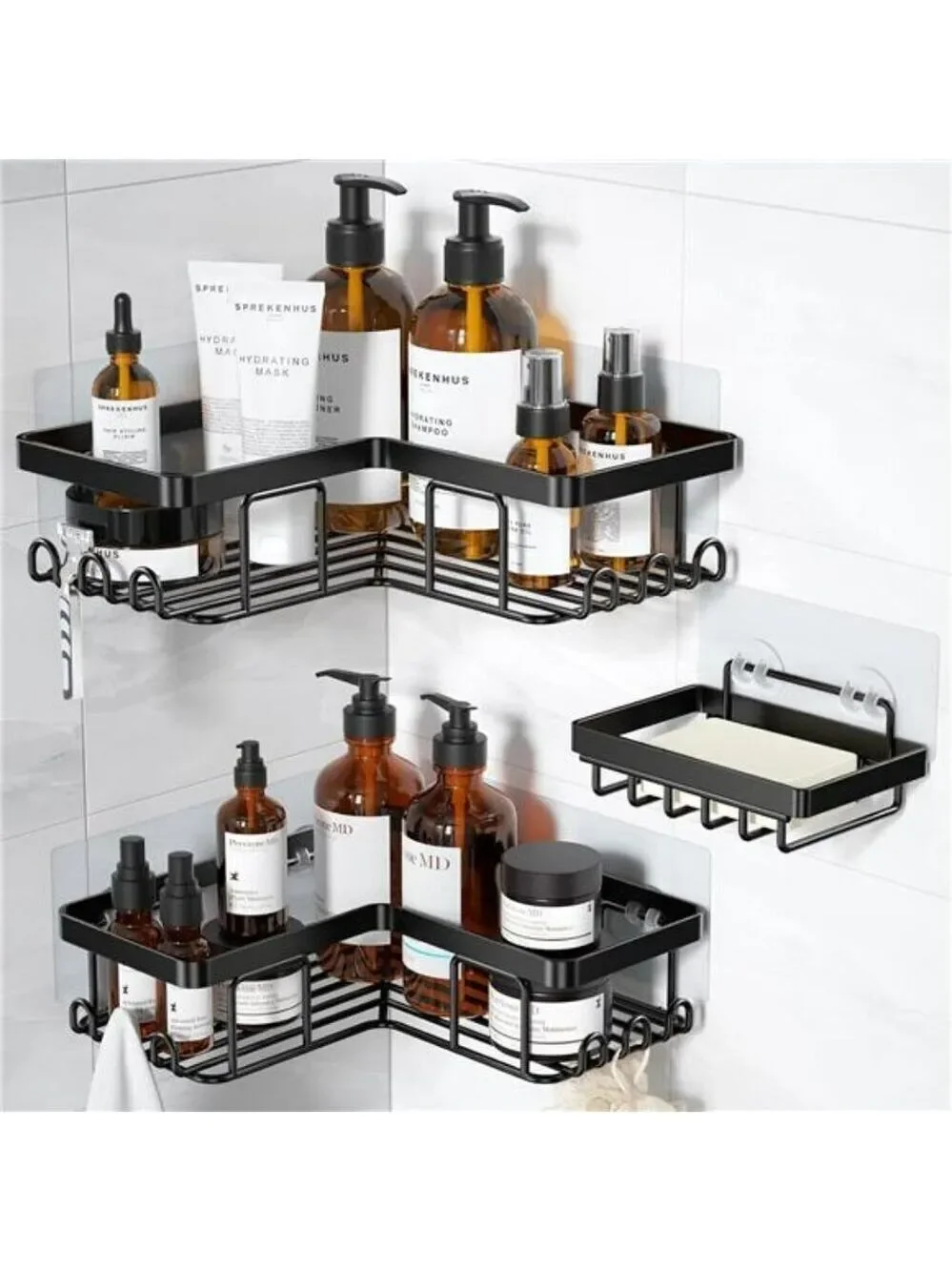 Corner Shower Caddy 3 Pack Adhesive Stainless Steel Bathroom Organizer Black